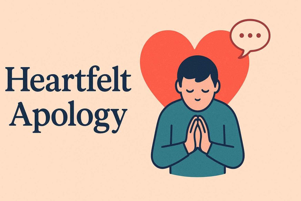 Heartfelt apology illustration with emotional sorry message and soft pastel background
